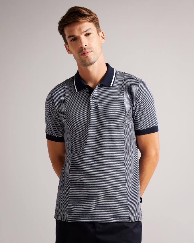 Polo Ted Baker Short Sleeve Regular Striped Panelled Bleu Marine Homme | OTJ-08625423